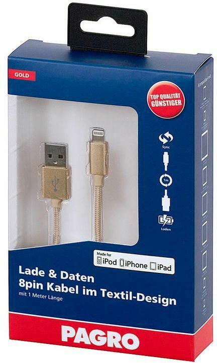 PAGRO Lade & Daten Lightning 8pin Kabel 1 m gold