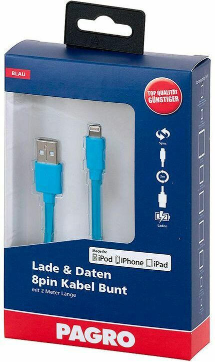 PAGRO Lade & Daten Lightning 8pin Kabel 2 m blau