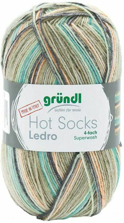 GRÜNDL Wolle ”Hot Socks Ledro” 100g grün/helltürkis/apricot