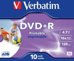 Verbatim DVD+R 10 Stk, 4,7 GB,16 X, printable, Jewel Case