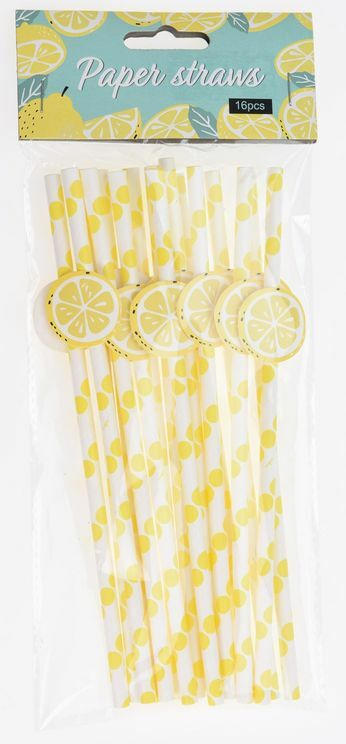 Trinkhalme aus Papier ”Summer Lemon” 16 Stück weiß/gelb
