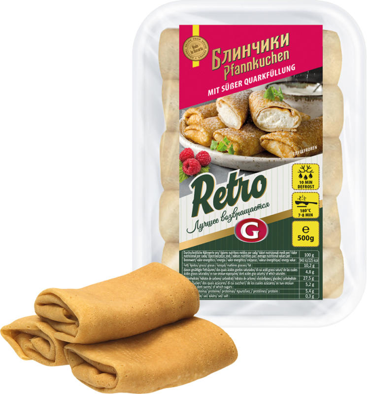 Pfannkuchen mit Quarkfuellung, tiefgefroren