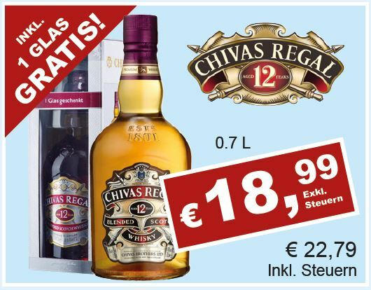 Chivas Regal Whisky 12 Years inkl 1 Glas Gratis
