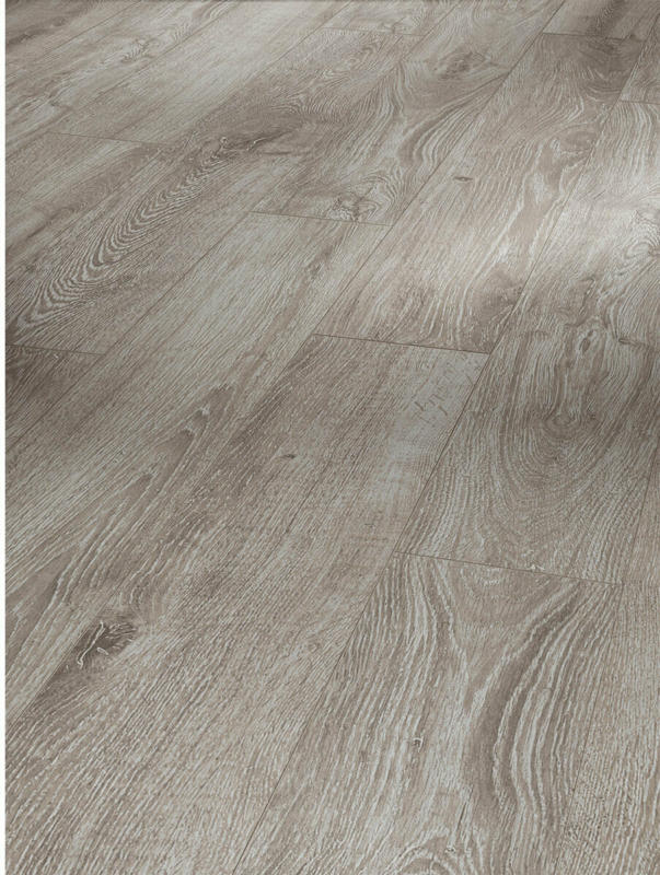 Laminatboden „Basic 200“, Eiche Lichtgrau, Seidenmatte Struktur, 19,4x128,5 cm