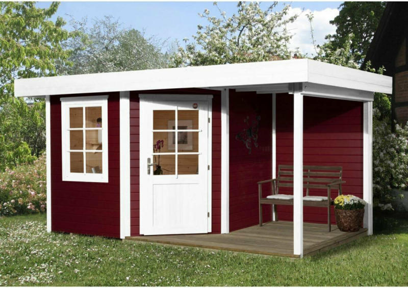 Designhaus „213 A“ mit Anbau 150 cm, 5-Eck, 396x238x237 cm, rot 396x238x237 cm | rot