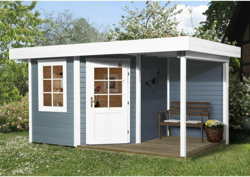Designhaus „213 A“ mit Anbau 150 cm, 5-Eck, 442x278x237 cm, grau 442x278x237 cm | grau