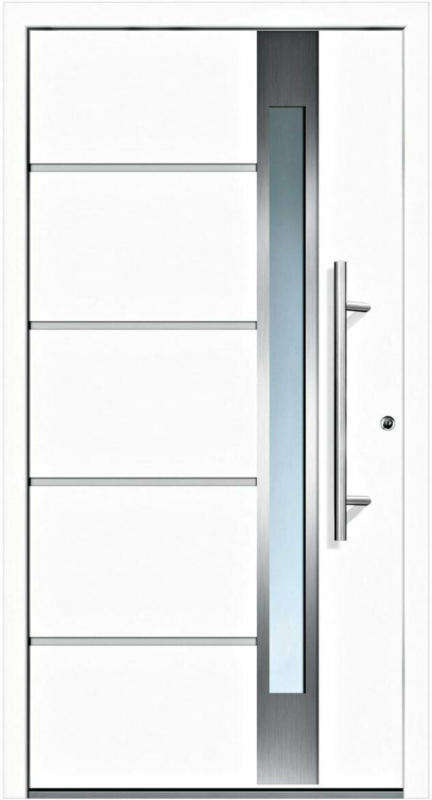 Aluminium-Sicherheitshaustür „Rom Superior“, 60 mm, weiß, 100x210 cm, Anschlag rechts, RC2-zertifiziert, inkl. Griffset rechts