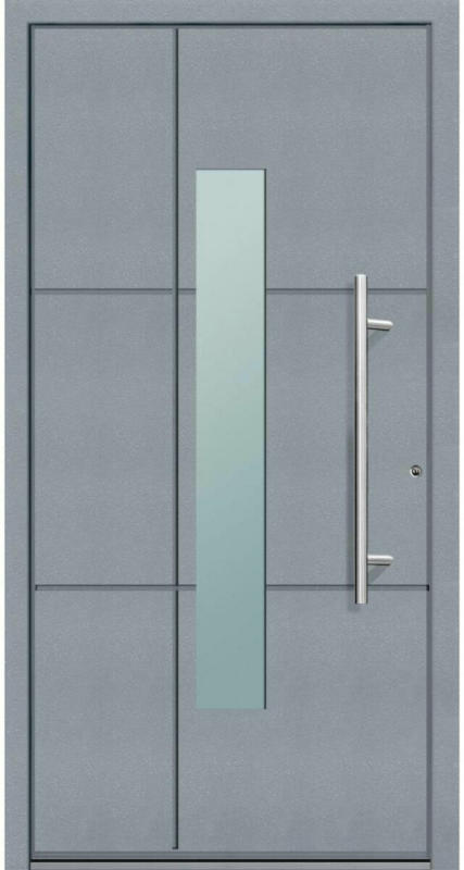 Aluminium Sicherheits-Haustür „Parma Superior“, 60mm, grau, 110x210 cm, Anschlag rechts, RC2-zertifiziert, inkl. Griffset 110 cm | rechts