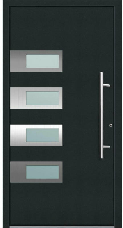 Aluminium Sicherheits-Haustür „Neapel Superior“, 60mm, anthrazit, 110x210 cm, Anschlag rechts, RC2-zertifiziert, inkl. Griffset 110 cm | rechts