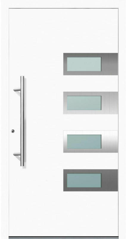 Aluminium Sicherheits-Haustür „Neapel Exklusiv“, 75mm, weiß, 110x210 cm, Anschlag links, RC2-zertifiziert, inkl. Griffset Links