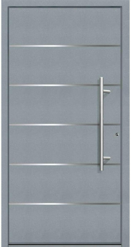 Aluminium Sicherheits-Haustür „Livorno Exklusiv“, 75mm, grau, 110x210 cm, Anschlag rechts, RC2-zertifiziert, inkl. Griffset rechts