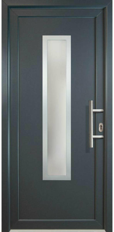 Haustür „JM Signum“ Exklusiv PVC Mod. 32 weiß/titan, Anschlag rechts, 98x208 cm rechts