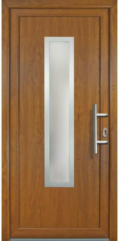 Haustür „JM Signum“ Exklusiv PVC Mod. 32 weiß/golden oak, Anschlag rechts, 108x208 cm rechts