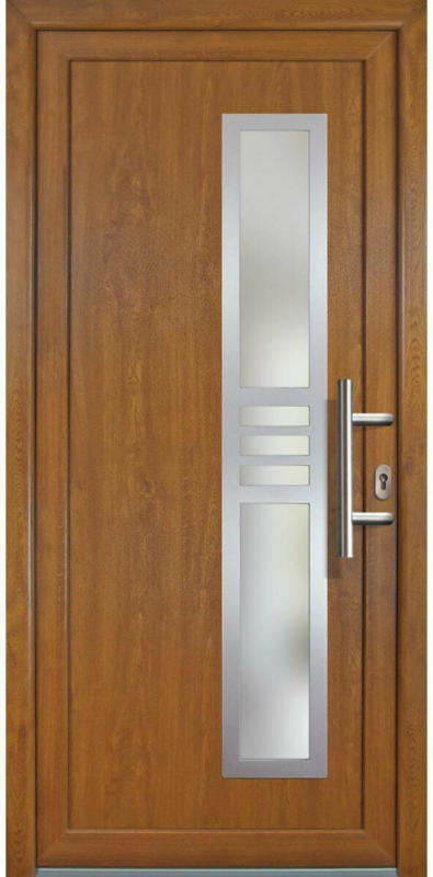 Haustür „JM Signum“ Exklusiv PVC Mod. 53 weiß/golden oak, Anschlag rechts, 108x208 cm rechts