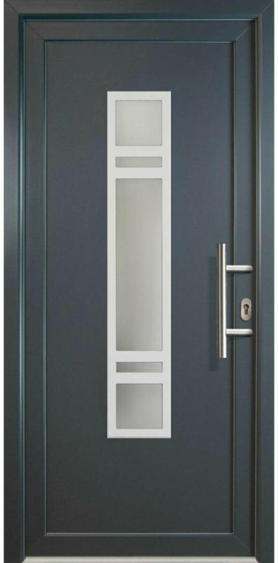 Haustür „JM Signum“ Exklusiv PVC Mod. 83 weiß/titan, Anschlag rechts, 108x208 cm rechts