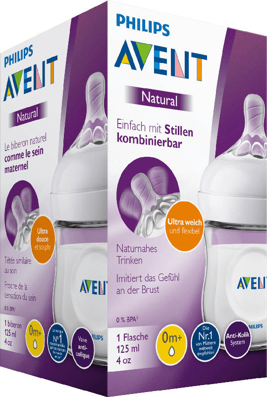 Philips AVENT Babyflasche Natural 2.0 mit Silikonsauger, 125ml