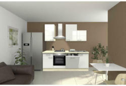 Küchenzeile Abaco mit Geräten 220 cm Perlmutt/Akazie Modern