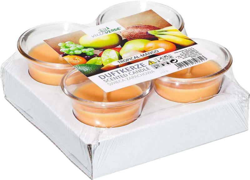 Villa Verde Set di 4 candela profumata in tazza mango tropicale -