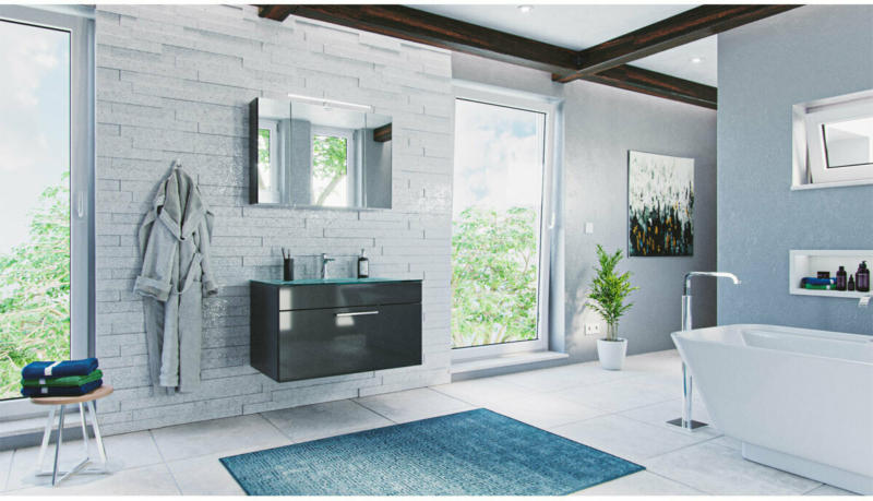 Badmöbel-Set „Heron“, Anthrazit, 3-teilig, Waschbecken aquamarin Waschbecken aquamarin