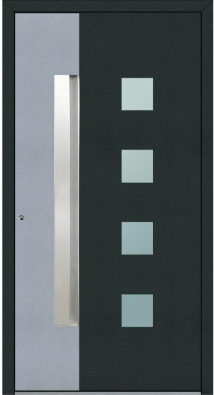 Aluminium Sicherheits-Haustür „Genua Exklusiv“, 75 mm, anthrazit mit silber, 110x210 cm, Anschlag links, RC2-zertifiziert, inkl. Griffleiste Links