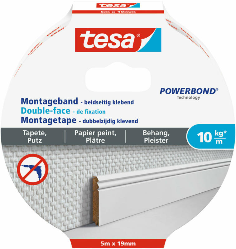 Montageband für Tapete und Putz, 5 m x 19 mm, Traglast 10 kg