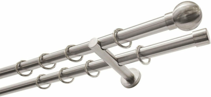 Gardinenstange 2-Lauf Kugel Ø20 mm, 200 cm, Edelstahl-optik