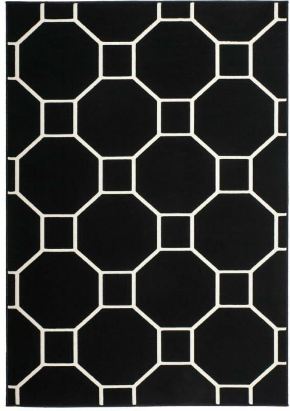 Kurzflorteppich „Lina 100“ Schwarz/Elfenbein, 80x150cm 80x150 cm