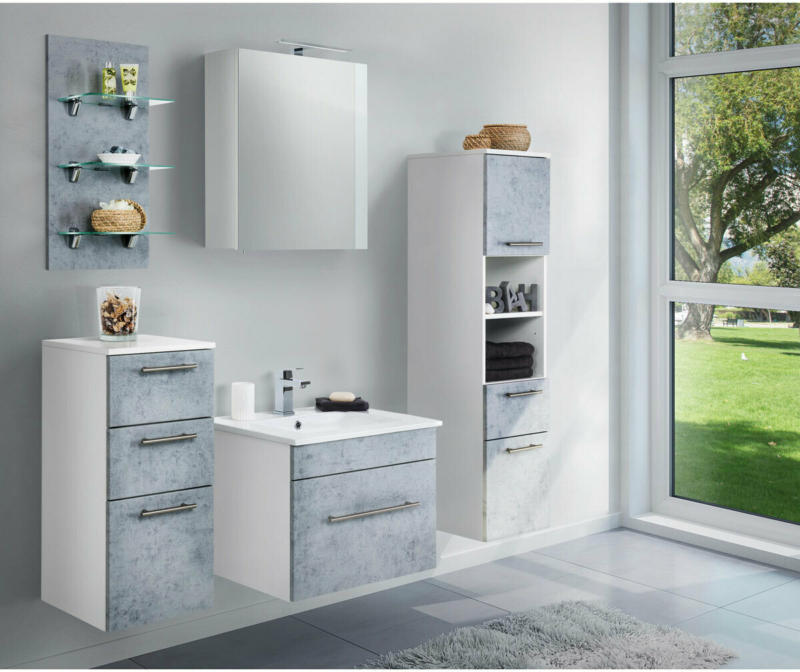 Badmöbel-Set „VIVA 60“, 5-teilig, beton, mit LED Panel grau