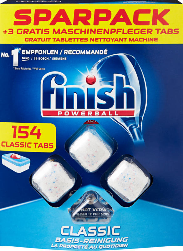 Tablettes lave-vaisselle Classic Finish, 154 tablettes + 3 tablettes d'entretien machine gratuites