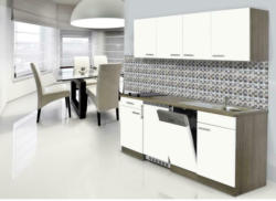 Küchenzeile Economy mit Geräten 195 cm Weiß/Eiche Dekor Modern