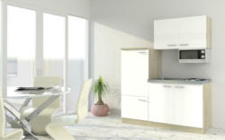 Miniküche mit Kühlschrank + Kochfeld 160 cm Weiß/Eiche