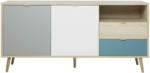 Möbelix Sideboard Dekor 150 cm Cuba 51 Trend Grau/Weiß/Petrol/Eiche