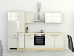 Küchenzeile Abaco mit Geräten 300 cm Perlmutt/Akazie Modern