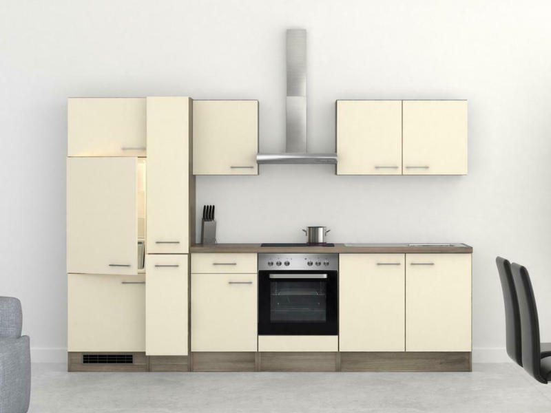 Küchenzeile Eico mit Geräten 300 cm Magnolie/Eiche Dekor