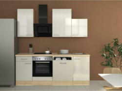 Küchenzeile Abaco mit Geräten 220 cm Perlmutt/Akazie Modern
