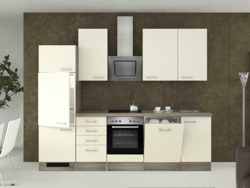 Küchenzeile Eico mit Geräten 280 cm Magnolie/Eiche Dekor