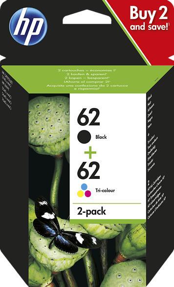 HP 62 Tintenpatrone 2er-Pack Schwarz/Cyan/Magenta/Gelb (N9J71AE)