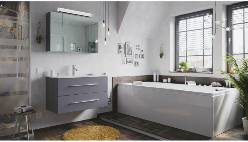 Badmöbel-Set „Homeline 90“, 2-teilig, anthrazit seidenglanz, inkl. Spiegelschrank, mit Design LED-Lampe schwarz