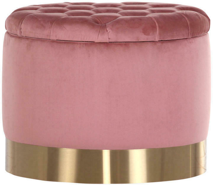 Hocker in Metall, Textil Rosa, Goldfarben