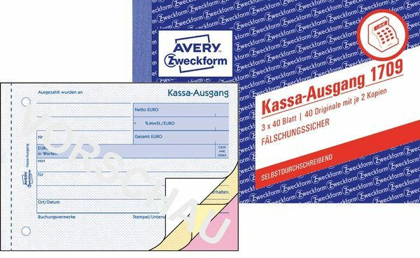 AVERY ZWECKFORM Kassa-Ausgang ”1709” DIN A6 quer 3 x 40 Blatt weiß