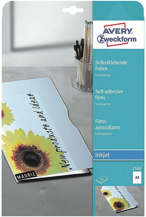 AVERY ZWECKFORM Overheadfolie Inkjet ”2500” DIN A4 10 Blatt selbstklebend transparent