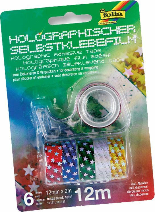 FOLIA Washi Tape ”Sterne” 12 mm x 2 m holographisch 6 Rollen