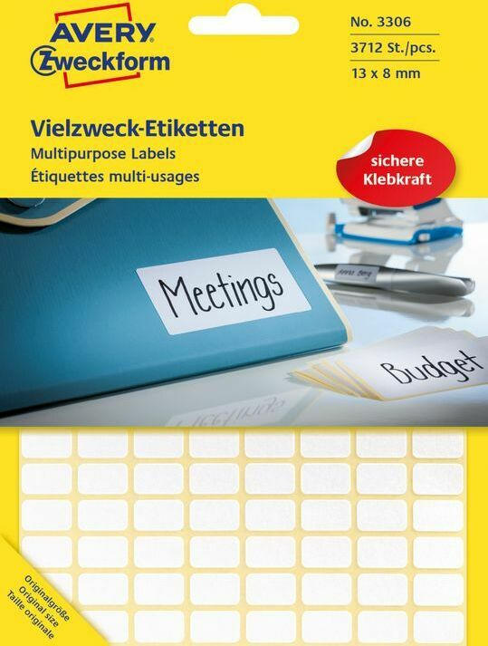 AVERY ZWECKFORM Vielzweck-Etiketten ”3306” 13 x 8 mm 29 Blatt weiß