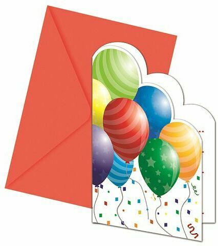 Einladungskarten ”Ballons” metallic 6 Stück inkl. Umschläge