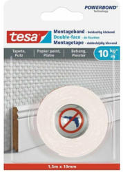 TESA doppelseitiges Montageband für Tapeten und Putz 1,5 m x 19 mm weiß