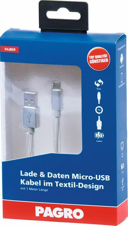 PAGRO Lade & Daten Micro-USB Kabel 1 m silber