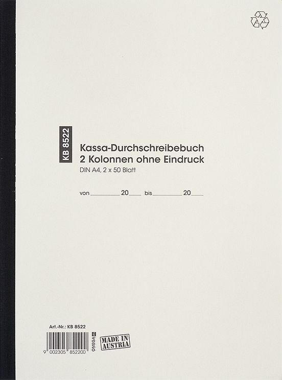 OMEGA DRUCK Kassabuch ”KB 8522” A4 2 x 50 Blatt 2-reihig