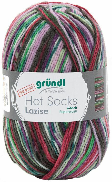 GRÜNDL Wolle ”Hot Socks Lazise” 150g tannengrün/rosa/flieder