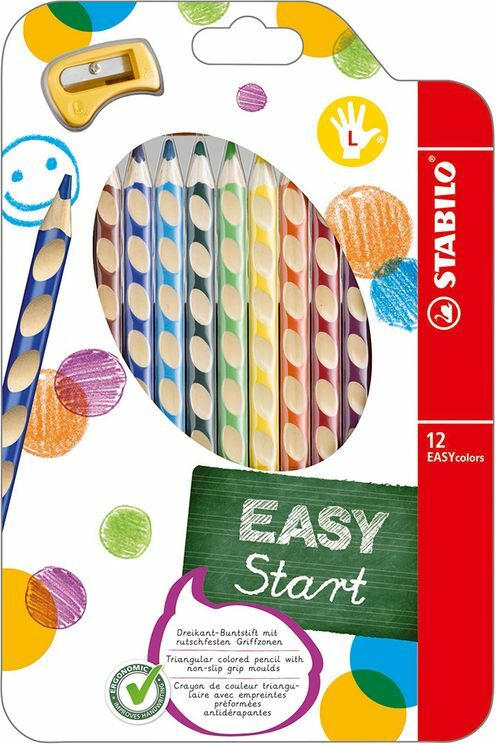 STABILO Ergonomischer Buntstift für Linkshänder "EASYcolors" 12er Pack mit Spitzer