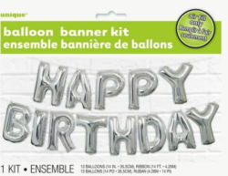 UNIQUE Folienballonset ”Happy Birthday” silber